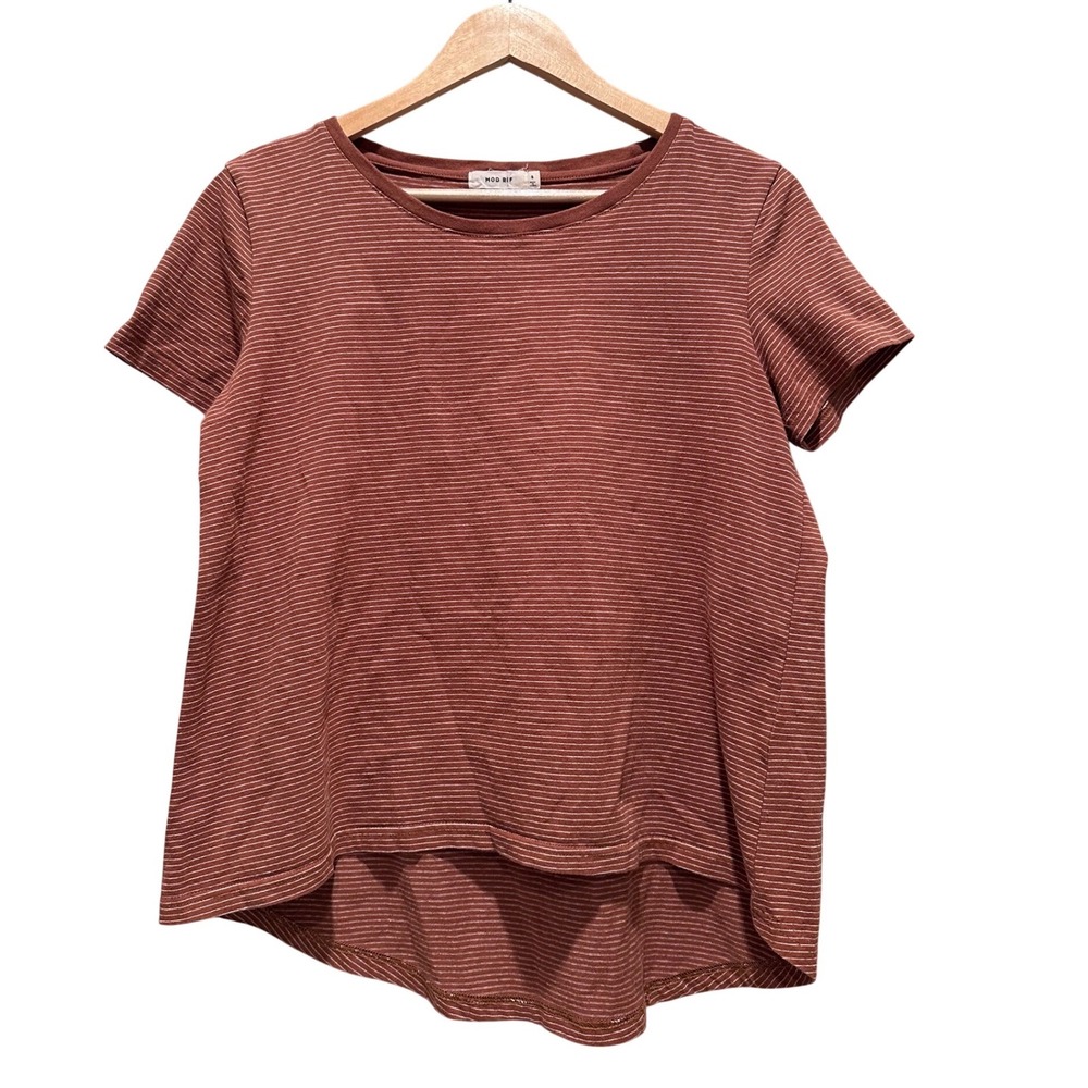 Mod Ref 100% Cotton‎ Brown Rust Striped T-Shirt Size Small